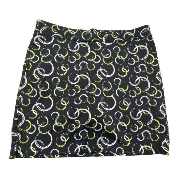 Greg Norman Skort Skirt Women's Large Black Green Circle Print Knit Stretch Golf - Picture 2 of 8